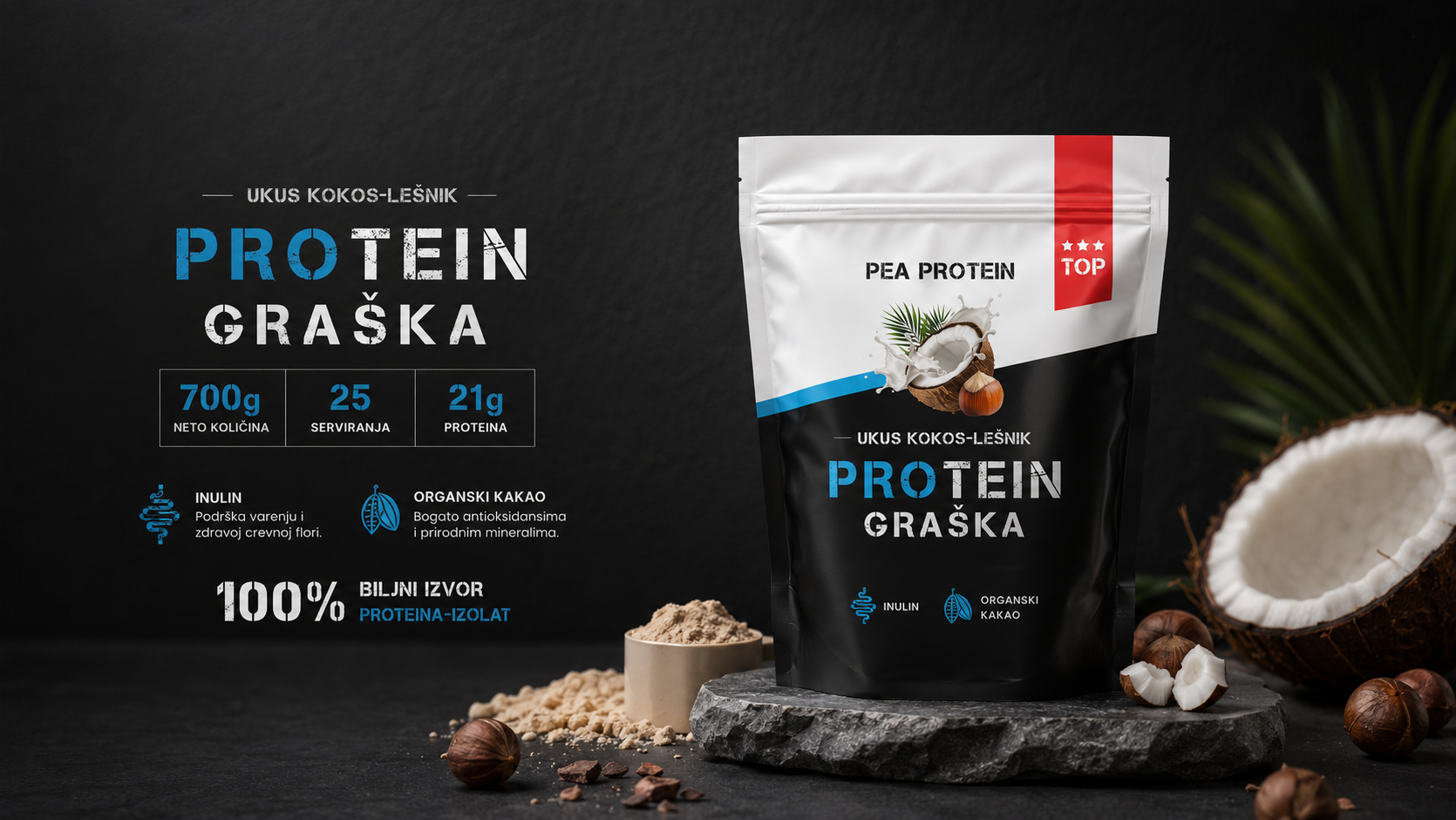 najbolji biljni protein graška kokos lešnik 700g